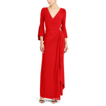 Ruched Jersey Evening Dress with Brooch